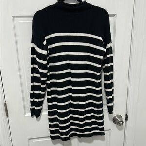 Loft Elegant Black and White Striped Women's Turtleneck Sweater Dress